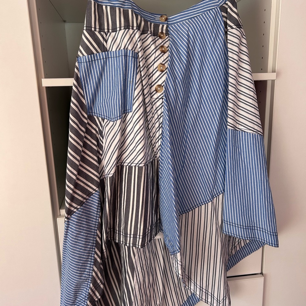 Pilcro Blue and Black Striped High-Low Skirt